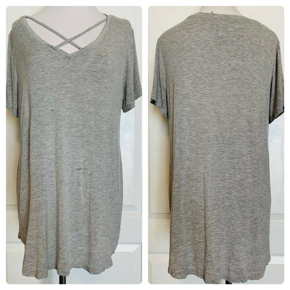Los Angeles Boutique JO & CO. Gray V-Neck Cage Crisscross Short Sleeve Stretch L
